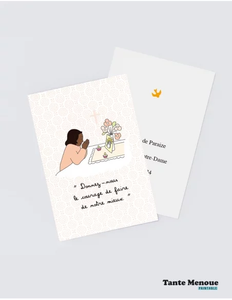 4 Cartes "Petite prière" Fille peau foncée (Personnalisable) - à imprimer