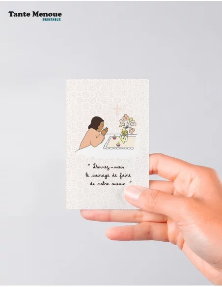 4 Cartes "Petite prière" Fille peau mate (Personnalisable) - à imprimer