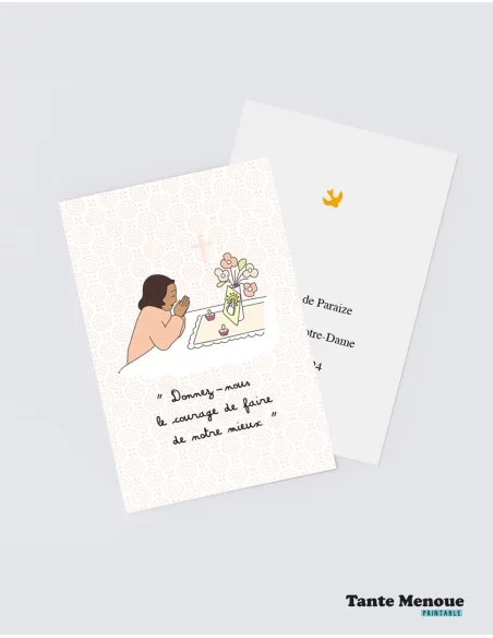 4 Cartes "Petite prière" Fille peau mate (Personnalisable) - à imprimer