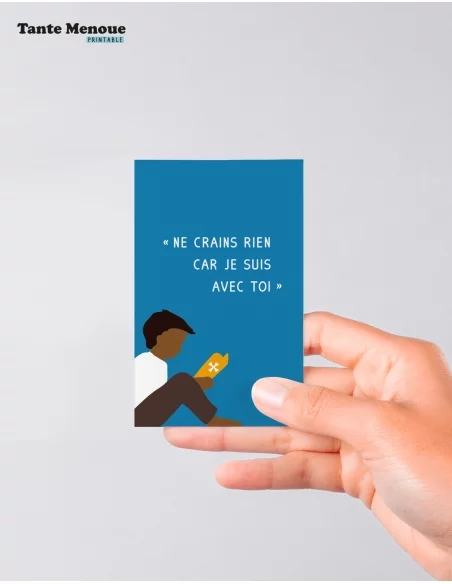 4 Cartes de Communion COLOR Bleu "Ne crains rien" Garçon peau foncée (Personnalisable) - à imprimer