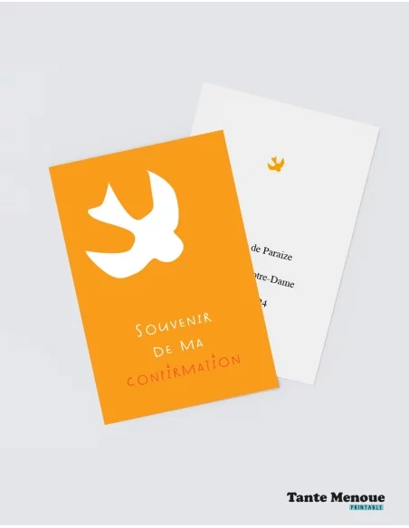 4 Cartes de Confirmation "Colombe" (Personnalisable) - à imprimer