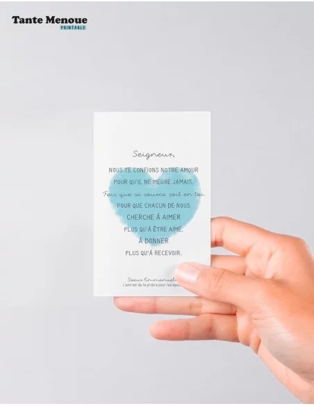 4 Cartes de prière "Époux" (Personnalisable) cœur bleu - à imprimer
