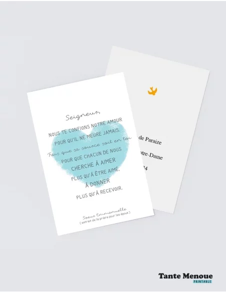4 Cartes de prière "Époux" (Personnalisable) cœur bleu - à imprimer