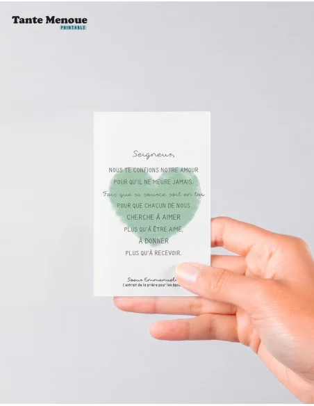 4 Cartes de prière "Époux" (Personnalisable) cœur vert - à imprimer