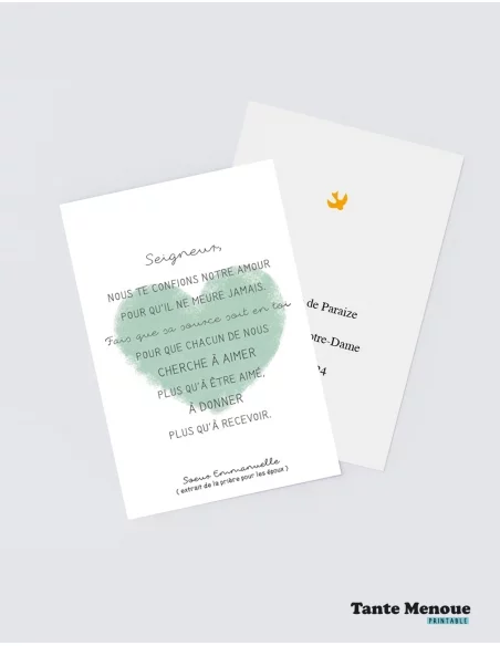 4 Cartes de prière "Époux" (Personnalisable) cœur vert - à imprimer
