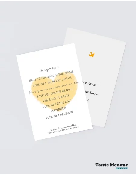 4 Cartes de prière "Époux" (Personnalisable) cœur jaune - à imprimer