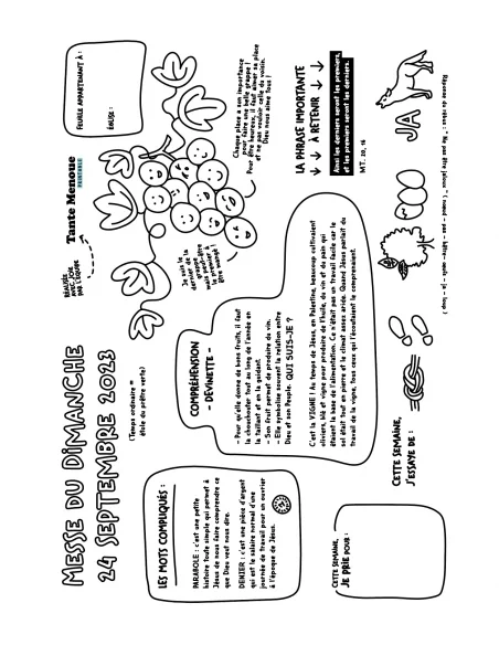 Feuille de messe du 24 septembre 2023 (Mt 20, 1-16) ! PDF