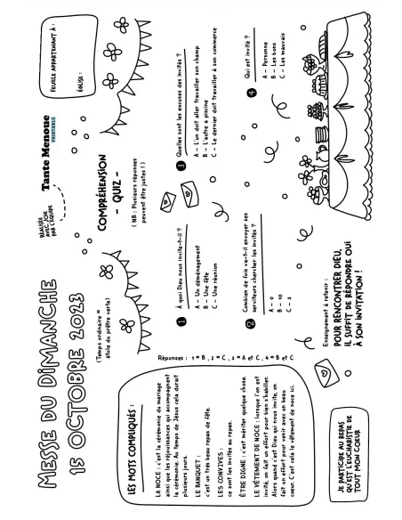 Feuille de messe du 15 octobre 2023 (Mt 22, 1-14) ! PDF