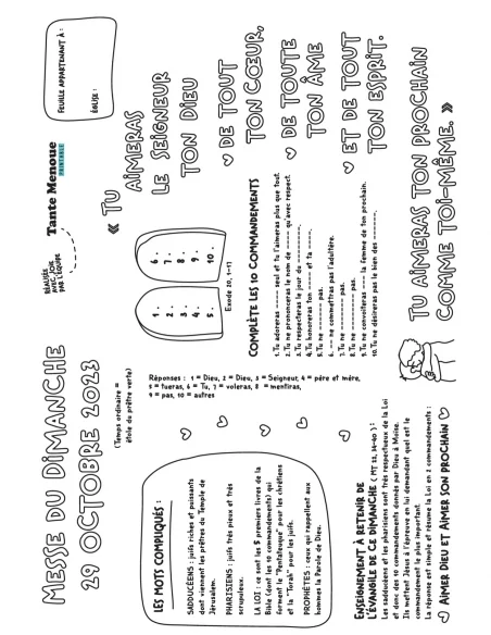 Feuille de messe du 29 octobre 2023 (Mt 22, 34-40) ! PDF
