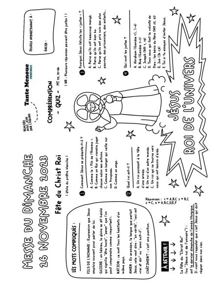 Feuille de messe du 26 novembre 2023 (Mt 25, 31-46) ! PDF