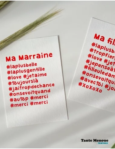 Carte hashtag "Ma Marraine" - PDF