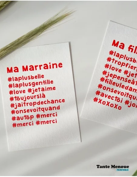 Carte hashtag "Ma Marraine" - PDF