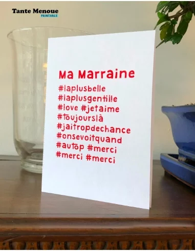 Carte hashtag "Ma Marraine" - PDF