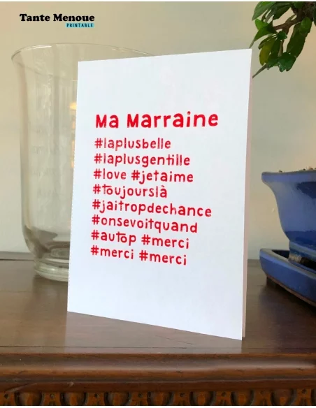 Carte hashtag "Ma Marraine" - PDF