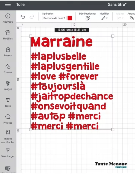 Fichier de découpe hashtag "Marraine"