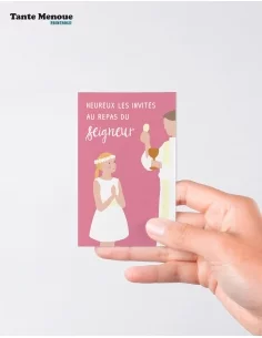 4 Cartes de Communion COLOR Rose "Heureux les invités"... 2