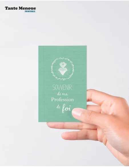 4 Cartes de Profession de foi "Souvenir" Vert (Personnalisable) - à imprimer