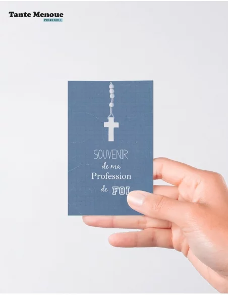 4 Cartes de Profession de foi "Souvenir" Bleu (Personnalisable) - à imprimer
