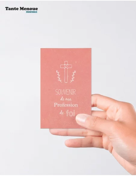 4 Cartes de Profession de foi "Souvenir" Rose (Personnalisable) - à imprimer