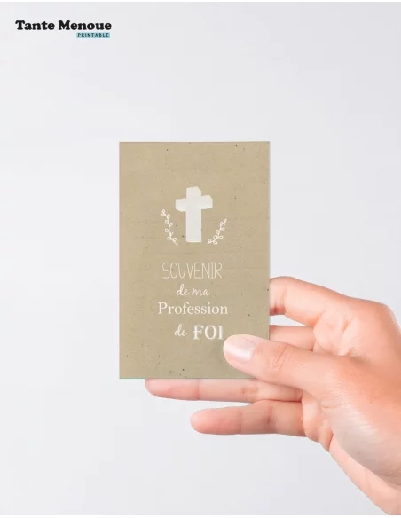 4 Cartes de Profession de foi "Souvenir" Beige (Personnalisable) - à imprimer