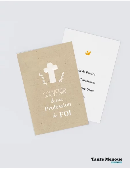 4 Cartes de Profession de foi "Souvenir" Beige (Personnalisable) - à imprimer