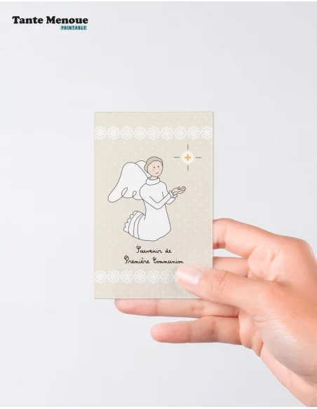 4 Cartes de Communion " Souvenir de première communion" beige (Personnalisable) - à imprimer