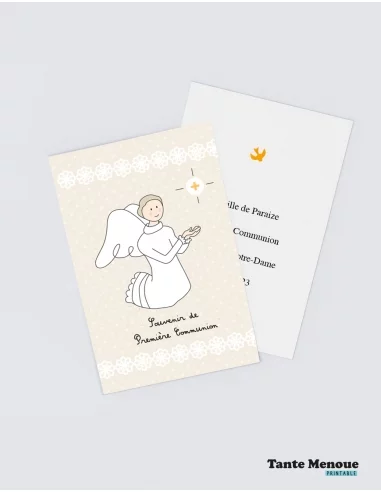 4 Cartes de Communion " Souvenir de première communion" beige (Personnalisable) - à imprimer