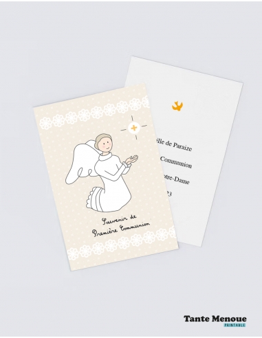 4 Cartes de Communion " Souvenir de première communion" beige  (Personnalisable) - à imprimer