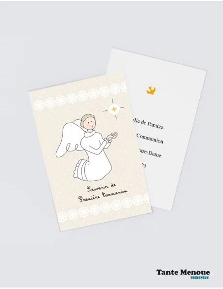 4 Cartes de Communion " Souvenir de première communion" beige (Personnalisable) - à imprimer
