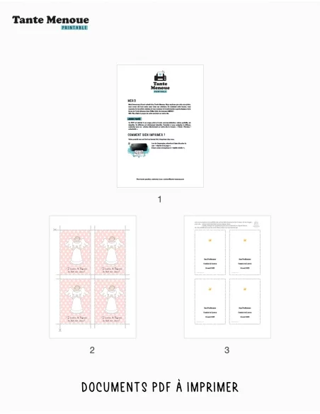 4 Cartes de Communion "De tout mon cœur" Rose (Personnalisable) - à imprimer