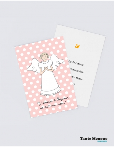 4 Cartes de Communion "De tout mon cœur" Rose (Personnalisable) - à imprimer