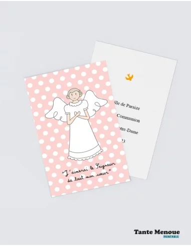 4 Cartes de Communion "De tout mon cœur" Rose (Personnalisable) - à imprimer