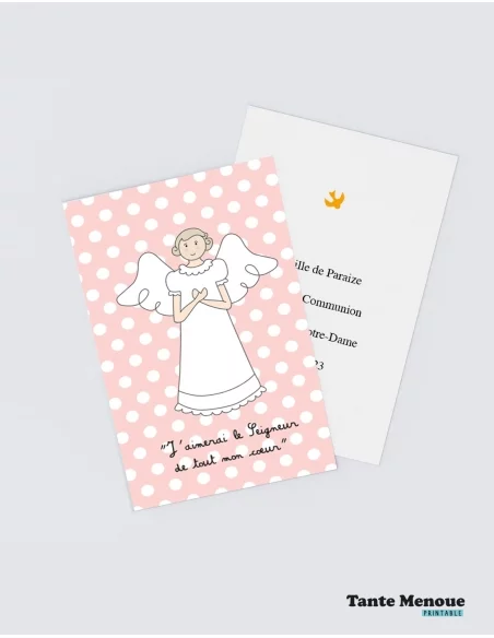 4 Cartes de Communion "De tout mon cœur" Rose (Personnalisable) - à imprimer