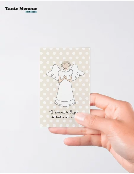 4 Cartes de Communion "De tout mon cœur" Beige (Personnalisable) - à imprimer