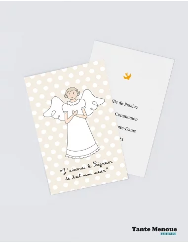 4 Cartes de Communion "De tout mon cœur" Beige (Personnalisable) - à imprimer