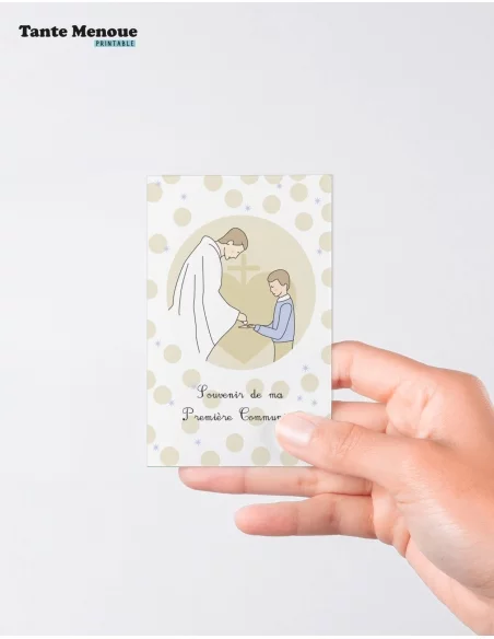 4 Cartes de "Communion Garçon" peau claire (Personnalisable) - à imprimer