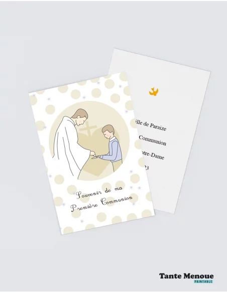 4 Cartes de "Communion Garçon" peau claire (Personnalisable) - à imprimer