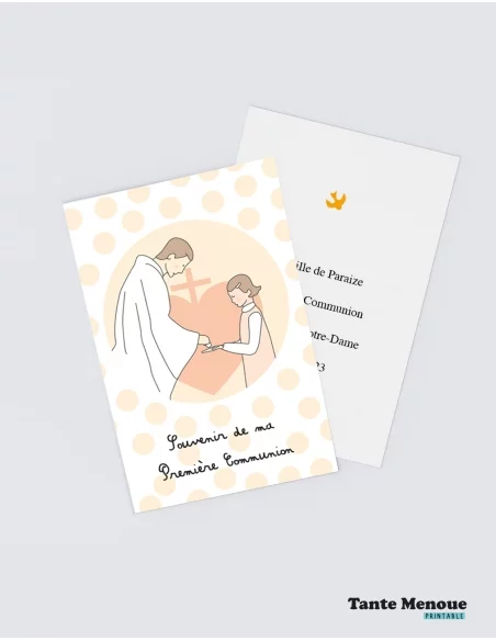 4 Cartes de "Communion Fille" (Personnalisable) peau claire