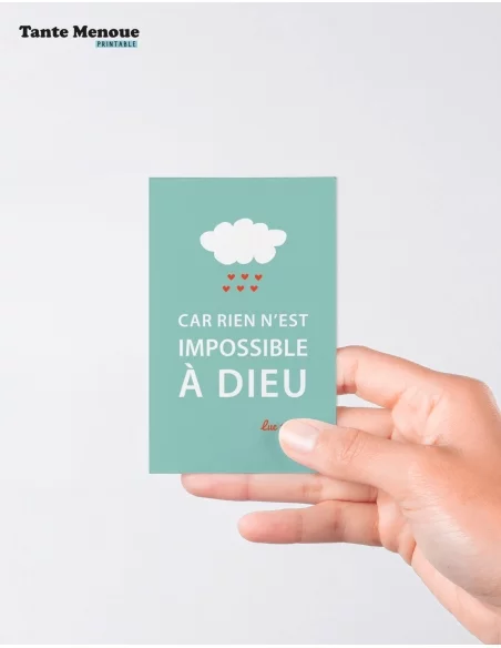 4 Cartes BONNE NOUVELLE "Car rien n'est impossible à Dieu" (Personnalisable) - à imprimer