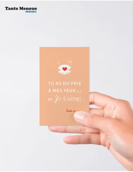 4 Cartes BONNE NOUVELLE "Tu as du prix à mes yeux" (Personnalisable) - à imprimer