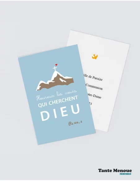 4 Cartes BONNE NOUVELLE "Heureux les cœurs qui cherchent Dieu" (Personnalisable) - à imprimer