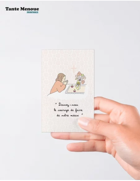 4 Cartes "Petite prière" Fille peau claire (Personnalisable) - à imprimer