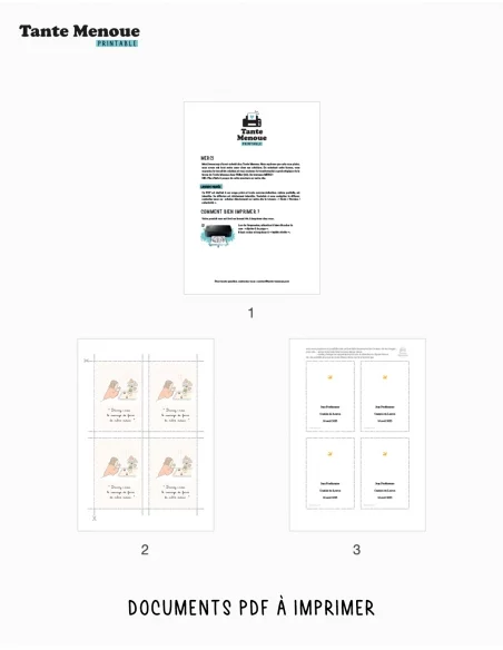 4 Cartes "Petite prière" Fille peau claire (Personnalisable) - à imprimer