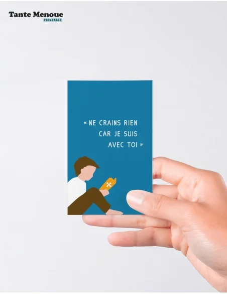 4 Cartes de Communion COLOR Bleu "Ne crains rien" Garçon peau claire (Personnalisable) - à imprimer