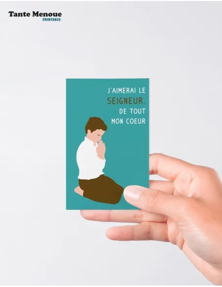 4 Cartes de Communion COLOR Bleu "J'aimerai le Seigneur" Garçon peau claire (Personnalisable) - à imprimer