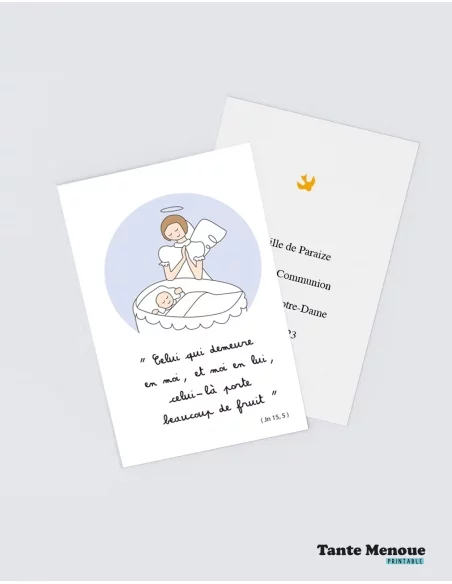 4 Cartes de Baptême "Berceau" (Personnalisable) peau claire