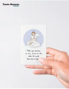 4 Cartes de Baptême "Berceau" (Personnalisable) peau claire 2