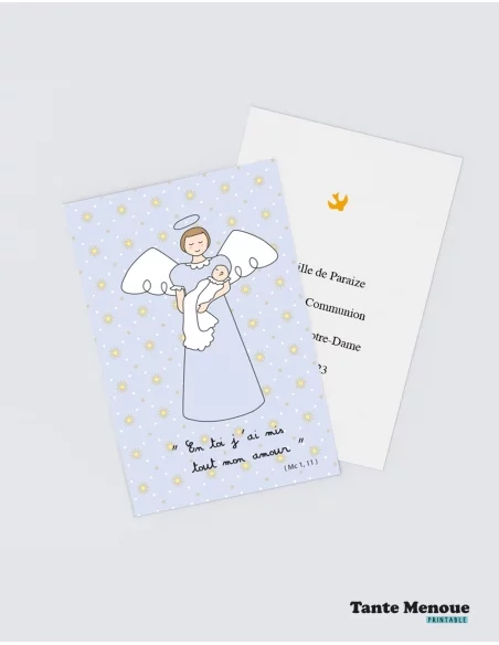 4 Cartes de Baptême "Naissance" Bleu (Personnalisable) - à imprimer