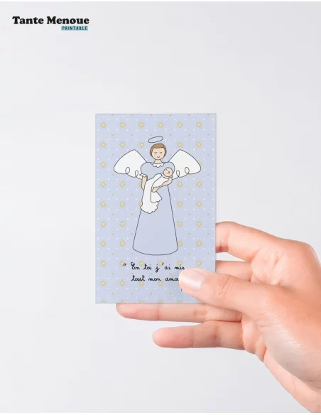 4 Cartes de Baptême "Naissance" Bleu (Personnalisable) - à imprimer