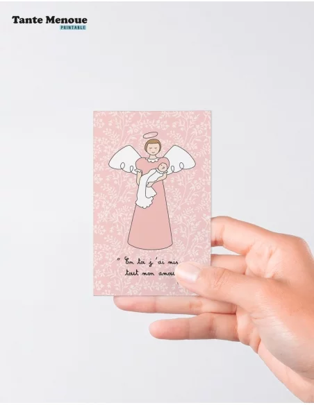 4 Cartes de Baptême "Naissance" Rose (Personnalisable) - à imprimer